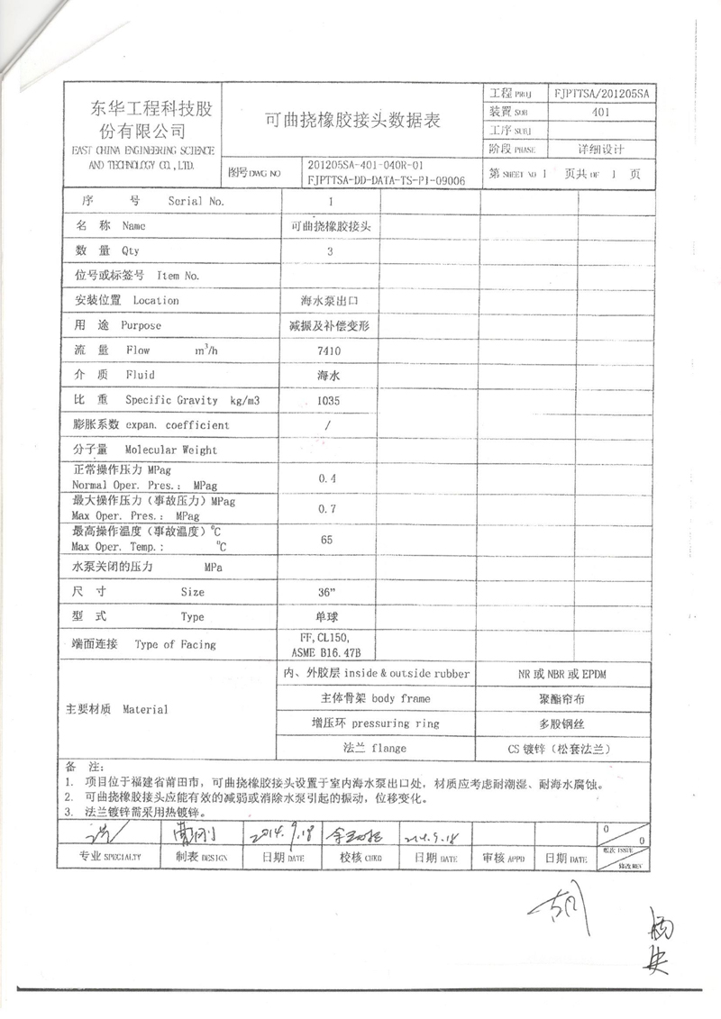 【福建LNG站线项目】新增外输系统可挠橡胶接头采办合同